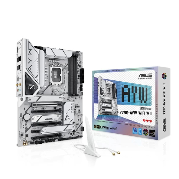ASUS Z790-AYW WiFi W II Intel Z790 (LGA 1700) ATX anakart, PCIe® 5.0, 3X M.2, 12+1 DrMOS, DDR5, WiFi 6, 2.5Gb LAN, HDMI, USB 10Gbps Type-C®, USB 10Gbps Type-C®, Thunderbolt™, USB4®, Aura Sync ürün görseli 1