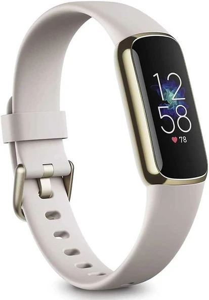 Fitbit Lüks yumuşak altın paslanmaz çelik kasa ve beyaz bant ürün görseli 1