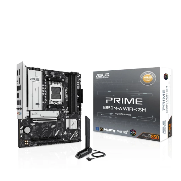 ASUS Prime B850M-A WiFi-CSM AMD AM5 B850 mATX anakart, DDR5, PCIe 5.0 Hazır, 3X M.2, Wi-Fi 6E, 2,5 Gb LAN, DisplayPort, HDMI™, USB Type-C®, ASUS Control Center Express uzaktan kumanda, BT yönetimi ürün görseli 1