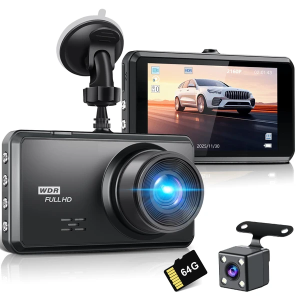 Miden 4K + 1K Çift Araç Kamerası, SD Kart 64G, 2160P + 1080P Araba için UHD Kamera, 336° Geniş Açılı Araç Kamerası IPS 3,2 İnç, G-Sensörü, Gece Görüşü, WDR, Park Monitörü, Döngü Kayıt ürün görseli 1