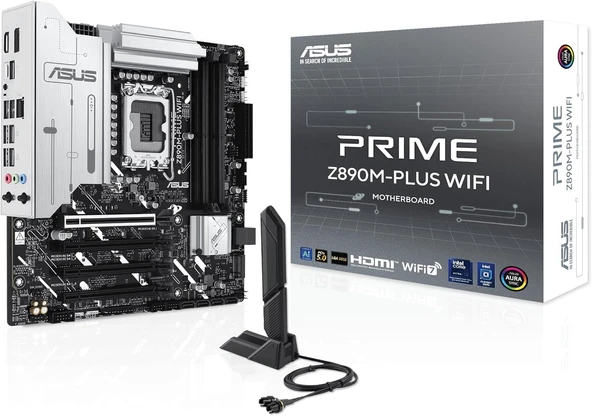 ASUS Prime Z890M-PLUS WiFi Oyun Anakart Soketi Intel LGA1851 (mATX, DDR5, PCIe 5.0, 3X M.2, DisplayPort, HDMI, Gelişmiş AI, WiFi 7, Aura Sync) ürün görseli 1