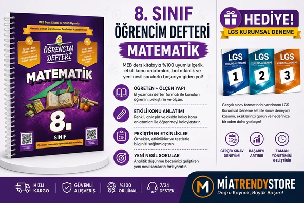 MURAT YAYINLARI LGS MATEMATİK ÖĞRENCİM DEFTERİ-LGS 3'LÜ KURUMSAL DENEME HEDİYELİ!! ürün görseli 1