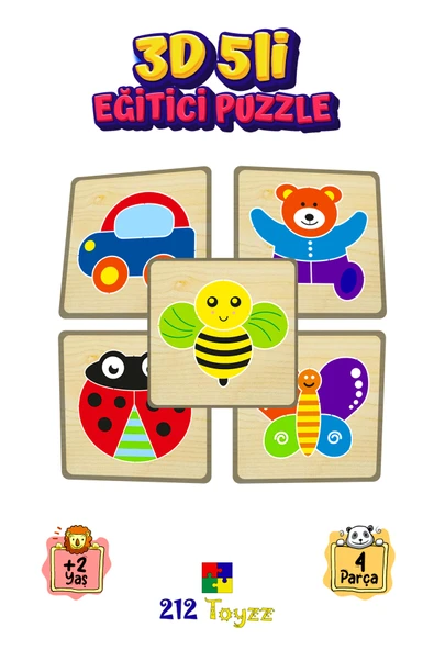 Ahşap Eğitici Puzzle 3d Yapboz Seti 5 Adet 5 Parçalı ürün görseli 1