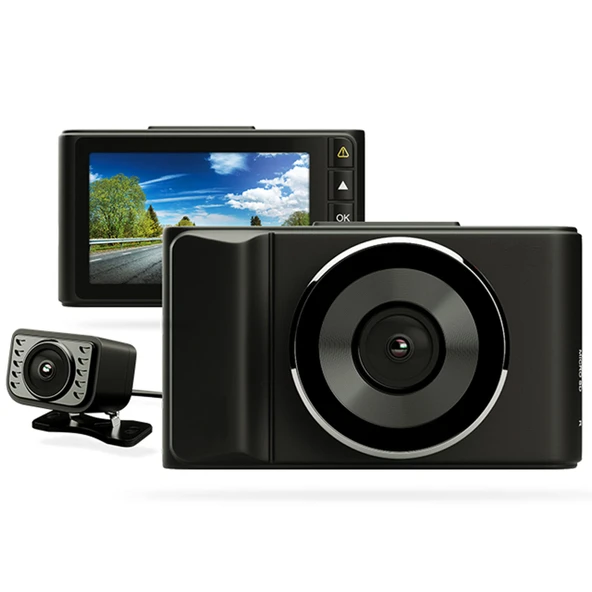 Simpletek Ekranlı ve Arka Görüş Kameralı Çift Araç Araç Kamerası DVR ürün görseli 1