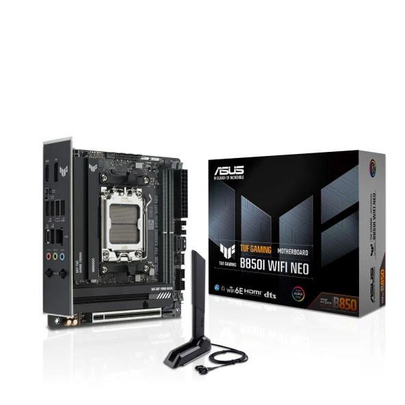 ASUS TUF Gaming B850I WiFi NEO AMD B850 Mini-ITX anakart (8+2+1 80 A DrMOS, DDR5, PCIe 5.0, 2X M.2, WiFi 6E, 2.5Gb Ethernet, USB-C 20 ve 10 Gbps, HDMI, DisplayPort, BIOS Flashback, Aura Sync) ürün görseli 1