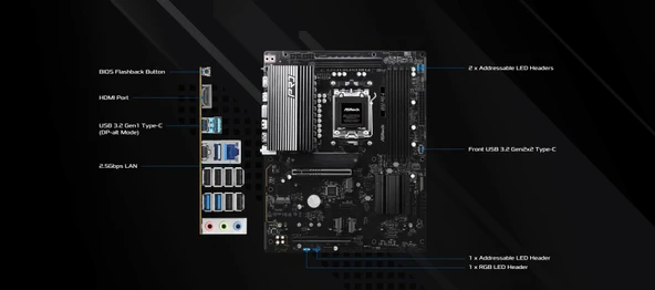 MB ASRock AMD AM5 B850 Pro-A - Resim 3