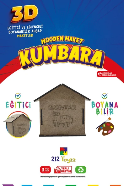 3D Boyanabilir Ahşap Kumbara - Çocuklar İçin Eğitici ve Eğlenceli Tasarruf Oyuncak ürün görseli 1