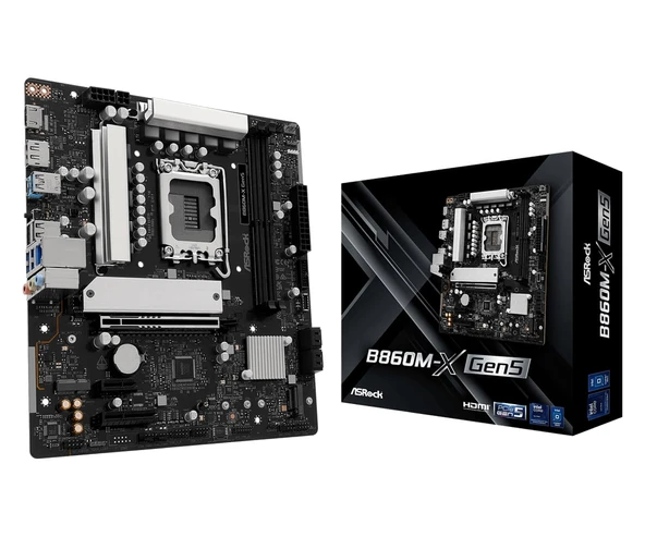 ASRock B860M-X Gen5 anakart, Micro ATX, LGA1851 Soket, Intel B860 Yonga Seti, DDR5 9066+ MHz'e kadar, PCIe 5.0 ürün görseli 1