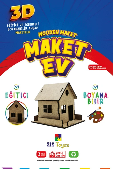 3D Boyanabilir Ahşap Maket Ev - Çocuklar İçin Eğitici Oyuncak ürün görseli 1