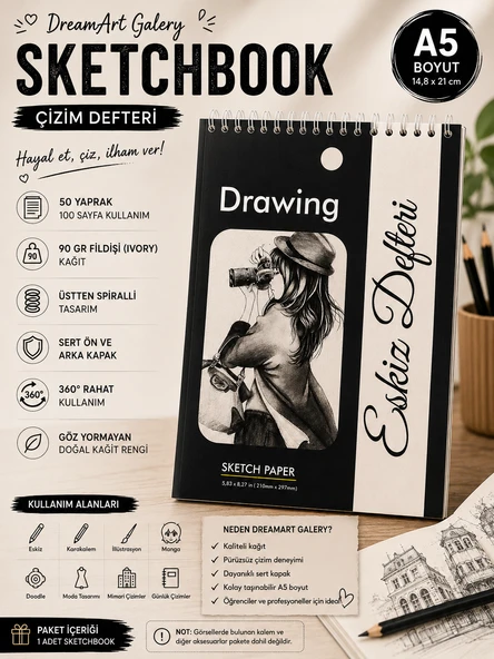DreamArt Galery Çizim Defteri Sketch Book A/5, Eskiz Defteri (14.8 X 21) ürün görseli 1