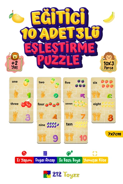 Ahşap Eşleştirme Puzzle Sayılar 3 Lü 10 Çift ürün görseli 1