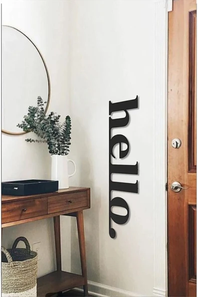 Hello Dekoratif Ahşap Siyah Duvar Yazısı Siyah ürün görseli 1