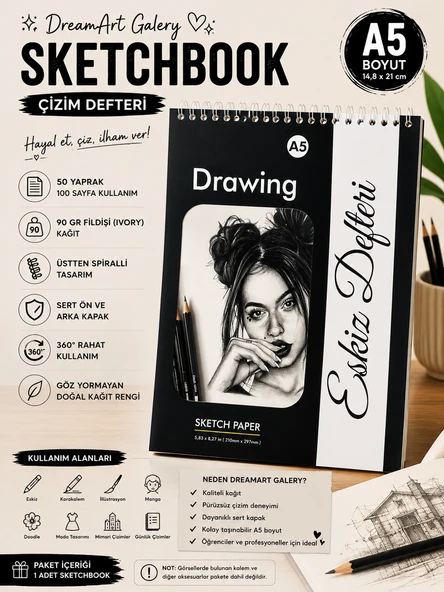 DreamArt Galeri Çizim Defteri Sketch Book A/5, Eskiz Defteri (14.8 X 21) ürün görseli 1