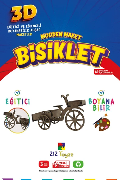 3D Boyanabilir Ahşap Bisiklet Maketi - Çocuklar İçin Eğitici Oyuncak ürün görseli 1