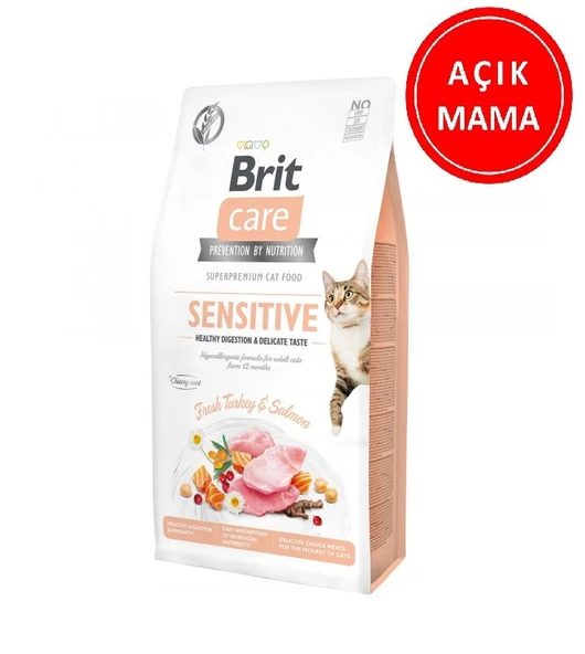 Brit Care Hypoallergenic Sensitive Hindi ve Somon Etli Hassas Tahılsız Kedi Maması 1 kg AÇIK ürün görseli 1