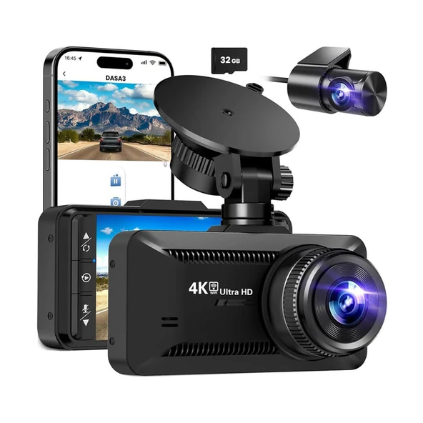 3,94" Ekranlı 4K Araç Kamerası/Ön ve Arka/170° Geniş Açı Görüşlü Araç Kamerası/Gece Görüşü/Park İzleme/G-Sensor Araç Kamerası Ön ve Arka ürün görseli 1
