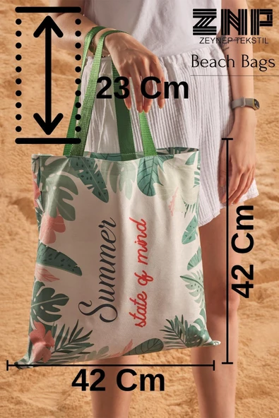 Summer Mind Desen Baskılı Plaj Çantası - Resim 4