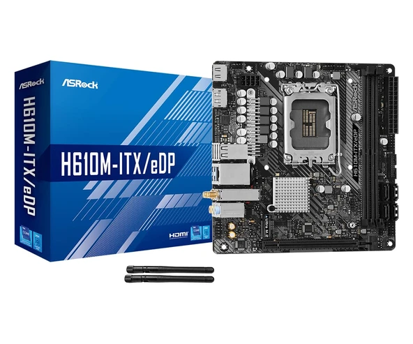 ASRock H610M ITX/eDP, Intel H610, 1700, Mini ITX, 2 DDR4, HDMI, DP, eDP, Wi-Fi, PCIe4, 1x M.2 ürün görseli 1