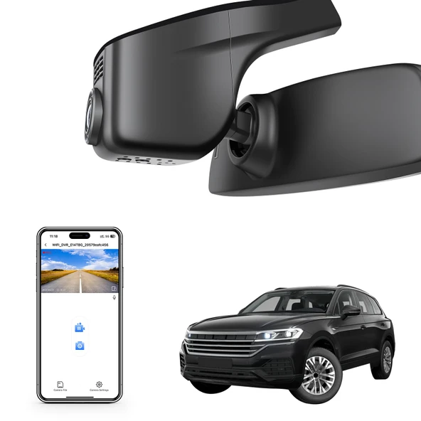 4K Araç Kamerası VW Touareg 2019 2020 2021 2022 2024 2025 için özel uyum (Model A Siyah), Atmosfer Elegance R-Line SE/SEL, OEM Görünüm, UHD 2160P Video, Uygulama ve WiFi, Döngü Kayıt, 64 GB Kart ürün görseli 1