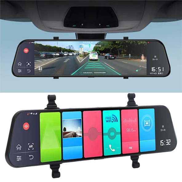 Arabalar için 12 inç aynalı araç kamerası ön ve arka görüş kamerası, dokunmatik ekranlı 1080P FHD araç kamerası araç kamerası, 120° geniş açılı G sensörü, 4G WiFi arka görüş kamerası ürün görseli 1
