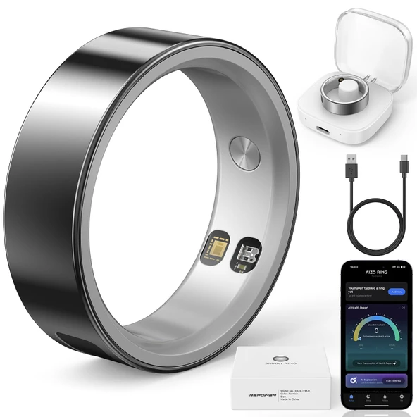 REPOWER Akıllı Yüzük, 7/24 aktivite takibi, uyku takibini, kandaki oksijen ölçümünü ve kalp atış hızı ölçümünü destekler, erkek ve kadınlara uygun, Android/iOS ile uyumlu, gümüş, beden 9 ürün görseli 1