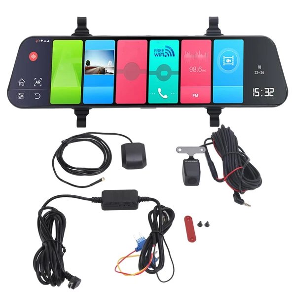 12 inç aynalı araç kamerası ön ve arka, dikiz aynası kamerası, 1080P FHD dokunmatik ekran WiFi döngü kaydı, G sensörü park monitörü, çift ekranlı yedek sürüş kaydedici ürün görseli 1