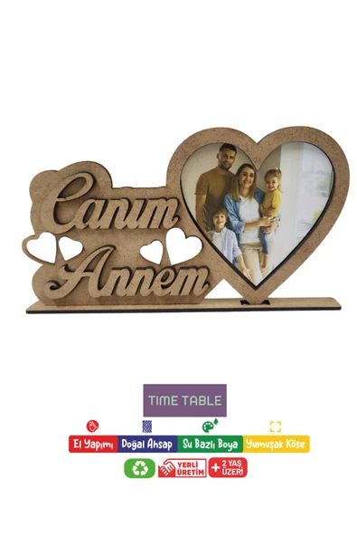 Anneler Günü Canım Annem ahşap Fotoğraf Resim Çerçevesi Çocuk Okul Boyama Etkinliği aynalı kalpli ürün görseli 1
