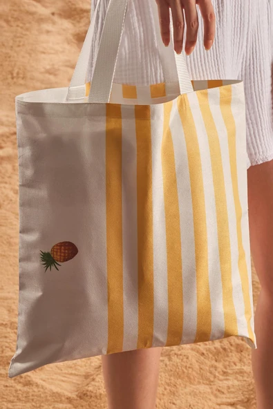 Ananas Desen Baskılı Plaj Çantası - Resim 2