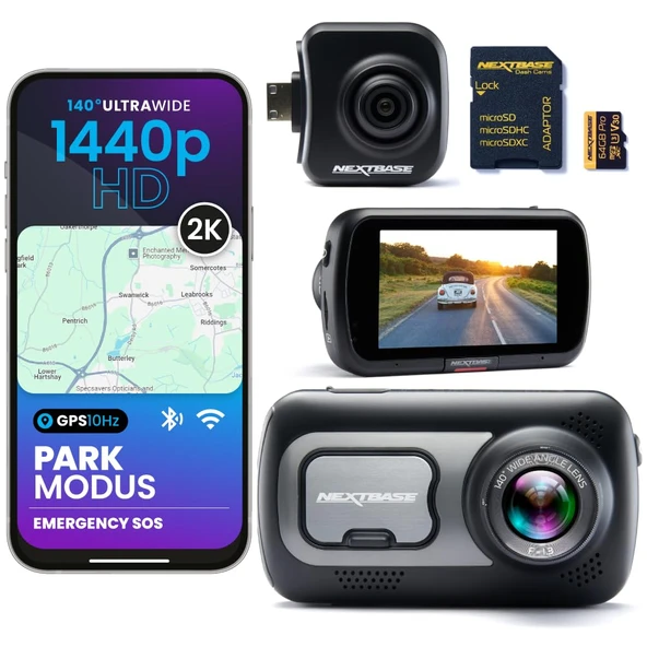 Nextbase® 522GW Araç Kamerası Ön Arka | Park modu 7/24 park izleme | 1440p 30fps Araç Kamerası | 3 inç ekran | Araç Kamerası 140 Derece Görüş Açısı Gece Görüşü | 32GB MicroSD kart içerir ürün görseli 1
