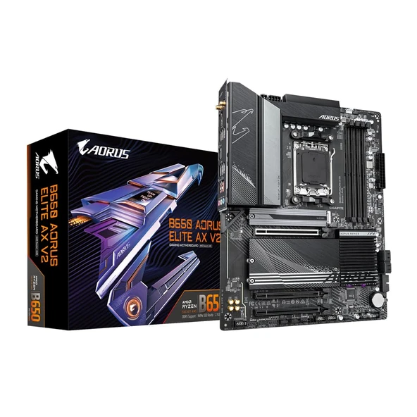 GIGABYTE B650 AORUS Elite AX V2 anakart - AMD Ryzen 9000 serisi, 12+2+2 fazlı VRM, 8000 MHz'e kadar DDR5 (OC), 1xPCIe 5.0 + 2xPCIe 4.0 M.2, 2.5 GbE LAN, WiFi 6E, USB 3.2 Gen 2 ürün görseli 1
