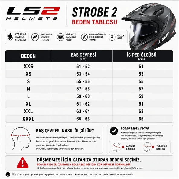 ÇENE AÇILIR KASK LS2 STROBE 2 MAT SİYAH ORJİNAL 2XL - Resim 6