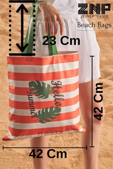 Hello Summer Desen Baskılı Plaj Çantası - Resim 4