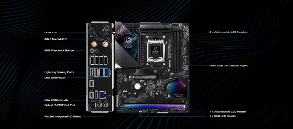MB ASRock AMD AM5 B850 Riptide WiFi - Resim 5