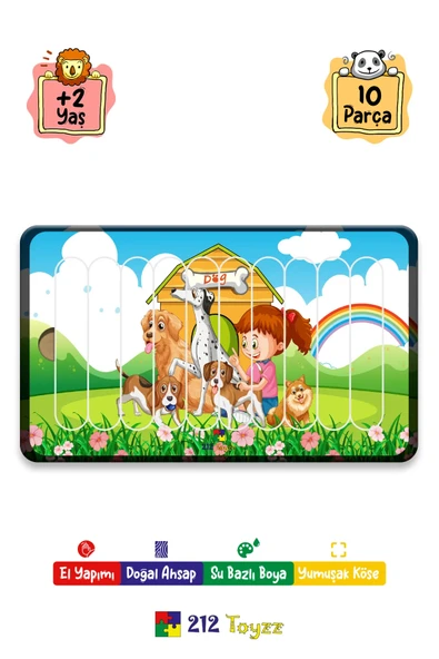 Eğitici Öğretici Zeka Geliştirici Sevimli Köpekler Dikey 10 Parçalı Ahşap Çubuk Yap Boz Puzzle ürün görseli 1