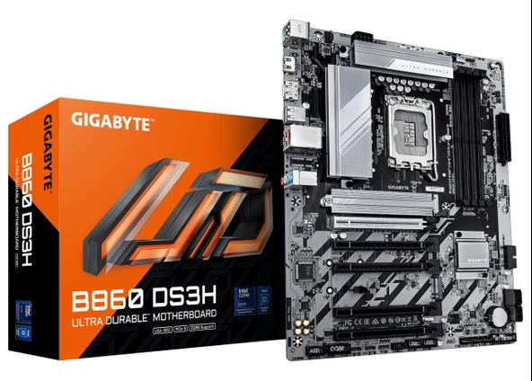 GIGABYTE B860 DS3H anakart - Intel Core Ultra CPU'lar, 8+1+2+2 fazlı VRM, 9066MHz'e kadar DDR5, 1xPCIe 5.0 + 1xPCIe 4.0 M.2, 2.5 GbE LAN, USB 3.2 Gen 2x2 ürün görseli 1