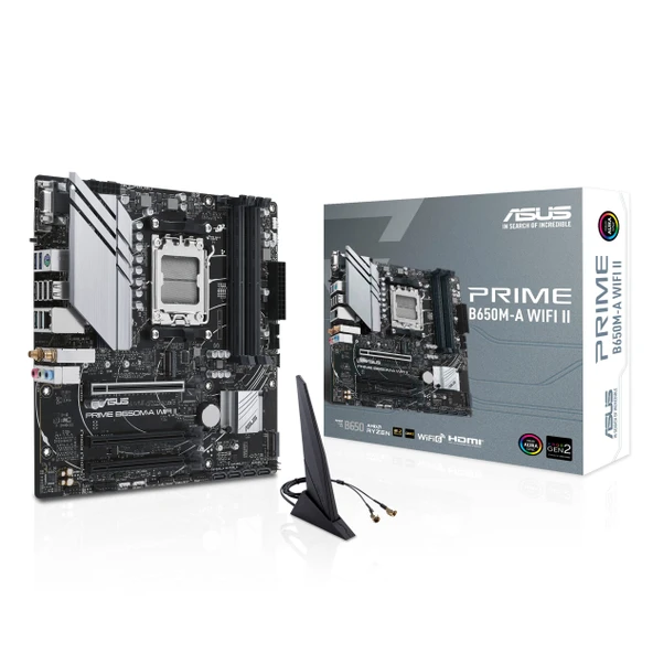 ASUS Prime B650M-A WiFi II Oyun Anakartı Soketi AMD AM5 (Ryzen, mATX, DDR5 Bellek, PCIe 5.0, 2,5 GB Ethernet, WiFi 6, DisplayPort, HDMI, VGA, USB 3.2, Aura Sync) ürün görseli 1