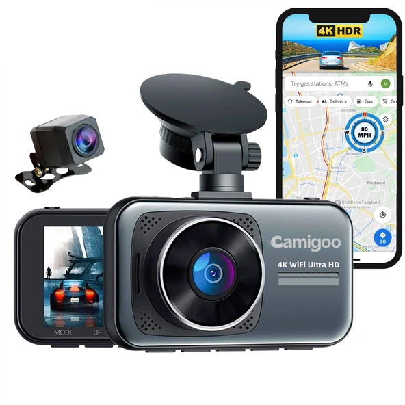 Camigoo D1 Pro Araç Kamerası Araç Ön Arka Ultra 4K ve Full HD, Sony Starvis ile, Araç Kamerası Araç Kamerası 3,2" IPS Ekran - WiFi ve GPS - 64 GB SD Kart - Dikey pencerelere uygun ürün görseli 1