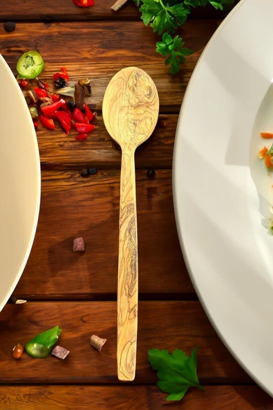 Zeytin Ağacı Kaşık 25 Cm | El Yapımı Ahşap Kaşık Doğal Ağaç ürün görseli 1