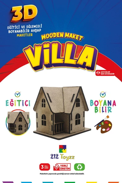 3D Boyanabilir Ahşap Villa Maketi - Çocuklar İçin Eğitici Oyuncak ürün görseli 1