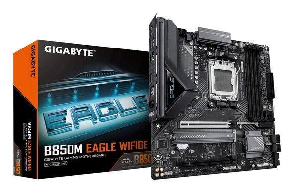 GIGABYTE B850M Eagle WIFI6E anakart - AMD Ryzen 9000 serisi CPU'lar, 8+2+2 fazlı dijital VRM, 8200MHz'e kadar DDR5 (OC), 1xPCIe 5.0 + 1xPCIe 4.0 M.2, Wi-Fi 6E, 2.5GbE LAN, USB 3.2 Gen 2 ürün görseli 1