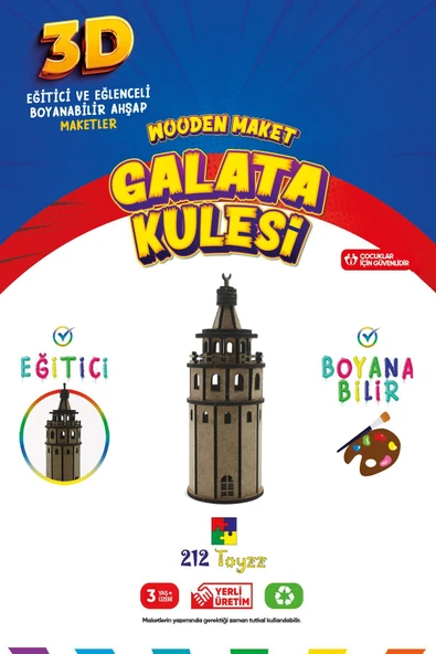 3D Boyanabilir Ahşap Galata Kulesi Maketi - Çocuklar İçin Eğitici Oyuncak ürün görseli 1