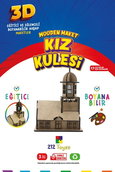 3D Boyanabilir Ahşap Kız Kulesi Maketi - Çocuklar İçin Eğitici Oyuncak ürün görseli 1