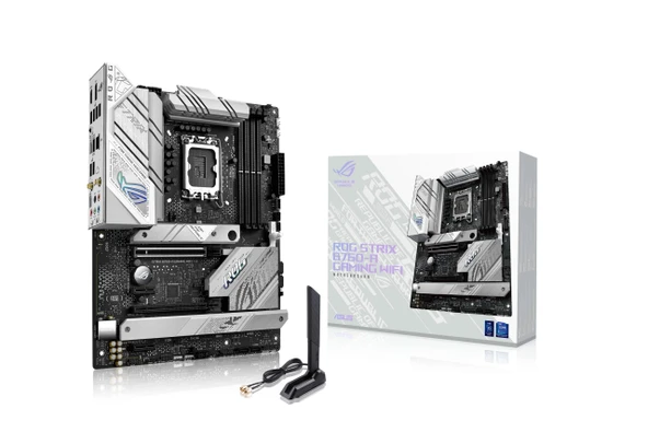 ASUS ROG Strix B760-A Oyun WiFi Intel® B760 (13. ve 12. Nesil) LGA 1700 Beyaz ATX anakart, 12 + 1 güç seviyeleri, DDR5, PCIe 5.0, WiFi 6E, USB 3.2 Gen 2 Gen 2 Type-C ve Aura Sync RGB ürün görseli 1
