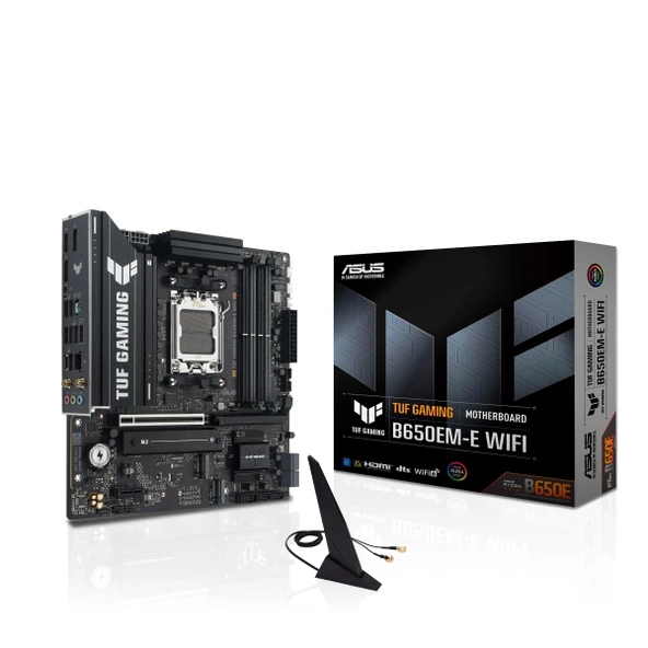 ASUS TUF Gaming B650EM-E WiFi AMD mATX anakart, 8+2+1 80A DrMOS Güç Aşamaları, DDR5, PCIe 5.0, Üç M.2 Yuvası, WiFi 6, 2,5 Gb Ethernet, DisplayPort, HDMI™, Arka USB-C 10 Gbps ve Ön USB-C 5 Gbps ürün görseli 1
