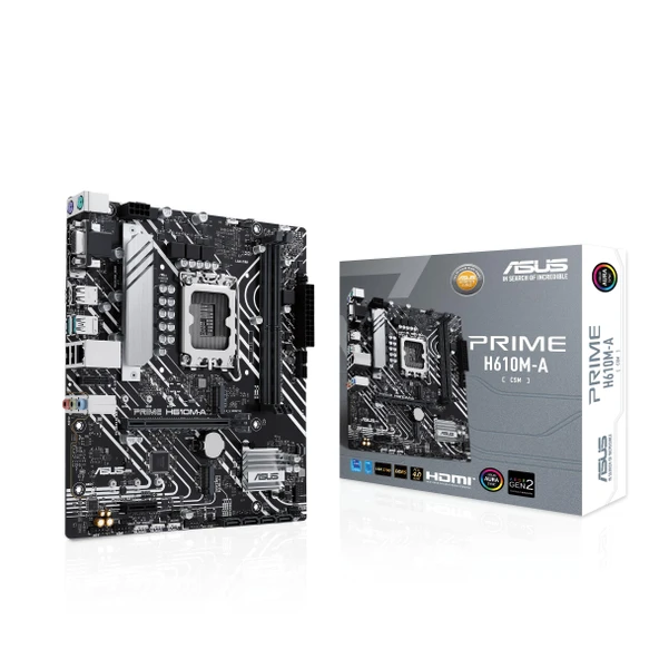 ASUS Prime H610M-A-CSM Intel H610 (LGA 1700) CSM Business mATX anakart, PCIe 4.0, 2X M.2, DDR5, 1GbE LAN, DP, HDMI, VGA, USB 3.2 Gen 2 bağlantı noktaları, ASUS Kontrol Merkezi Ekspres BT yönetimi ürün görseli 1