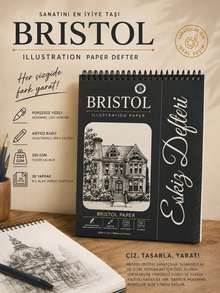 DreamArt Galery Bristol Çizim Defteri ,Illustration Paper, 250 Gsm, 20 Yaprak,Profesyonel Eskiz ve Illüstrasyon ürün görseli 1