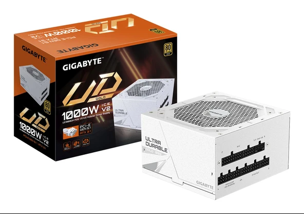 GIGABYTE UD1000GM PG5 V2 Ice Güç Kaynağı - PCIe Gen 5.1, 80 Plus Gold, Tam Modüler Tasarım, 120mm Fan, ATX 3.1 Uyumlu, AB Tak ürün görseli 1