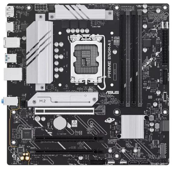 ASUS Prime B760M-A II-CSM mATX anakart (LGA 1700, DDR5, PCIe 5.0, iki M.2 yuvası, Realtek 2.5Gb Ethernet, DisplayPort, HDMI, SATA 6 Gbps, USB 10Gbps Type-A, USB 5Gbps Type-C, Aura Sync) ürün görseli 1
