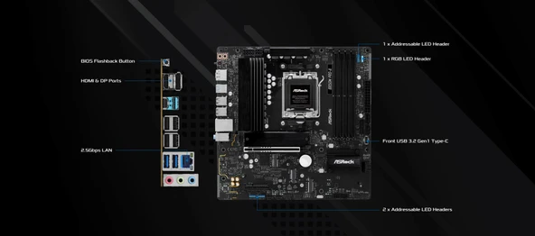 MB ASRock AMD AM5 B850M Pro-A - Resim 3