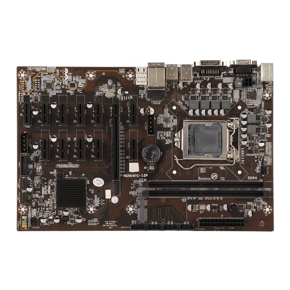 B250 BTC 12P Madencilik Anakartı, 12 USB3.0 - PCIE Bağlantı Noktası LGA1151 Arayüzü Çift Kanal 2 DDR4 DIMM PC Anakartı, Maksimum Destek 16G ürün görseli 1